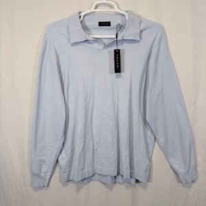 Tahari Sweater Polo Long Sleeve Light Blue Viscose Blend Knit Men's Large